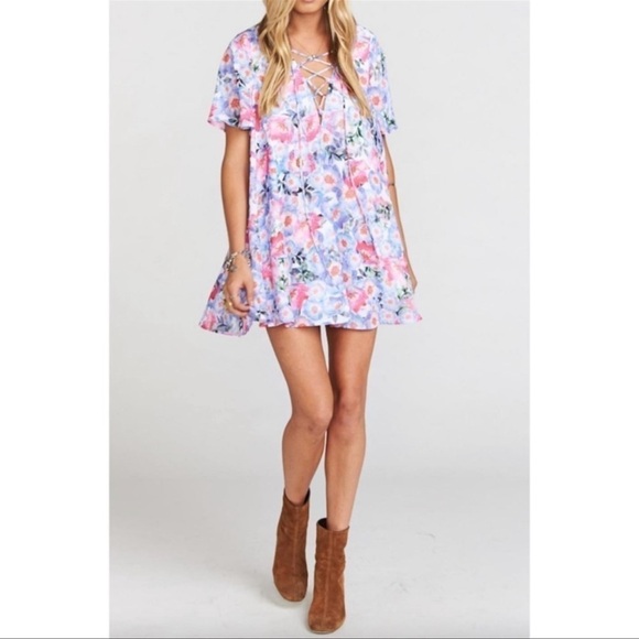 Show Me Your Mumu Women's Kylie Floral Mini Shift Dress Summer Lace-Up S - Picture 1 of 6